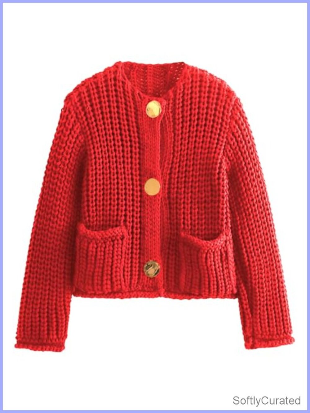 Cropped Chunky Knit Cardigan Button Down Loose Sweater